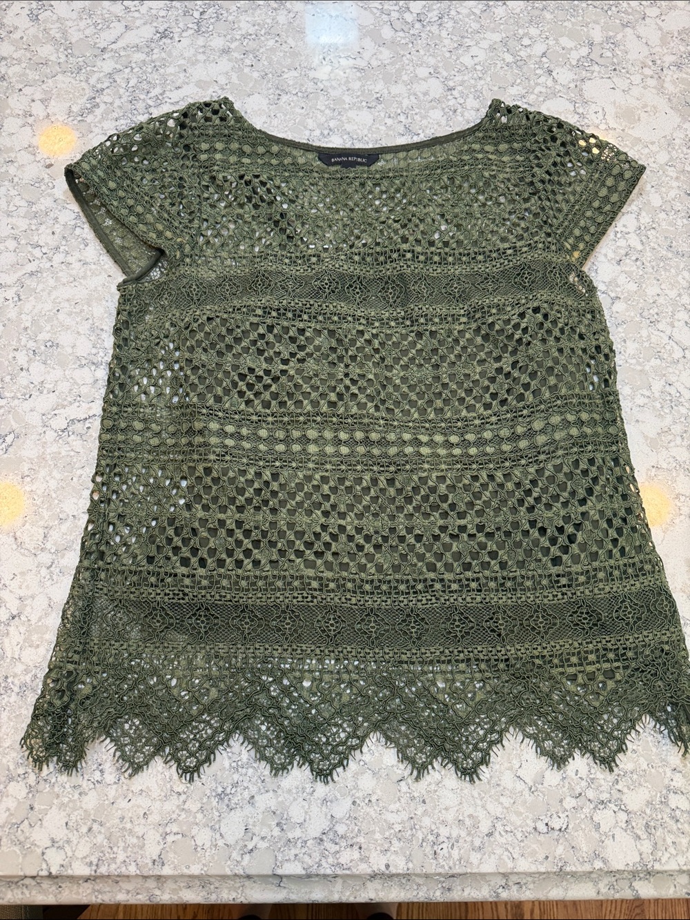 Banana Republic Olive Green army green Crochet Lace top blouse size S